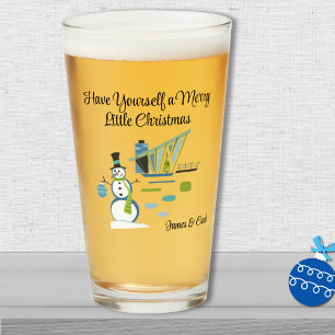 Naam, Mid-Century Modern House Snowman 16oz Pint Glas