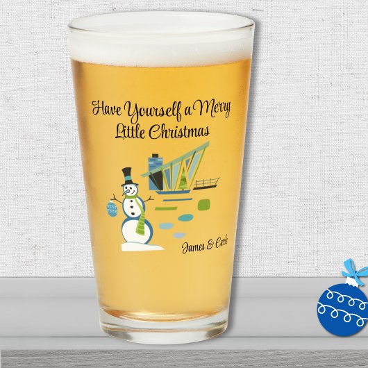 Naam, Mid-Century Modern House Snowman 16oz Pint Glas