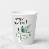 Naam, Mid Century Snowman Gelukkig Nieuwjaar, 8oz Papieren Bekers (Voorkant)