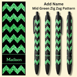 Naam Mid Green Zig Zag op Zwart Zwarte Inkt Pen