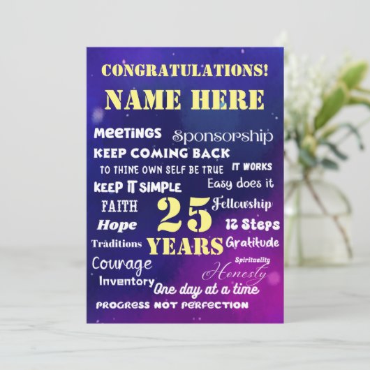 Naam/mijlpaal aanpassen 12 Step Recovery Kaart (Staand voorkant)