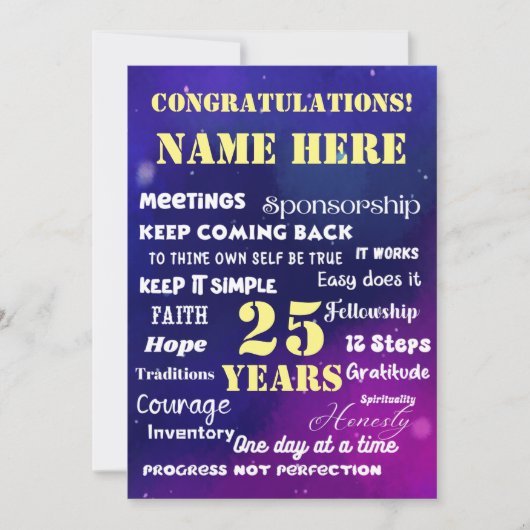 Naam/mijlpaal aanpassen 12 Step Recovery Kaart (Voorkant)