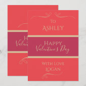Naam Minimale Hot Pink Red Gold Valentijnsdag Feestdagenkaart (Voorkant / Achterkant)