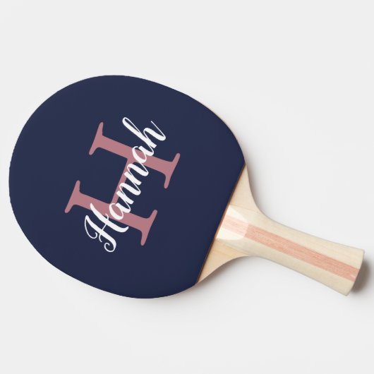 Naam minimalistisch blauw roze monogram tafeltennisbatje (Zijkant)