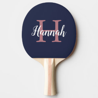 Naam minimalistisch blauw roze monogram tafeltennisbatje