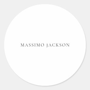 Naam Minimalistisch Modern Eenvoudig Zwart Wit Ronde Sticker
