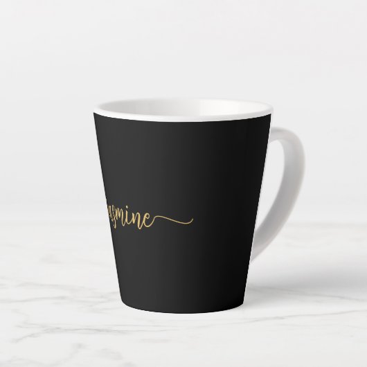 Naam minimalistisch zwart-wit en goudmonogram latte mok (Rechterhoek)