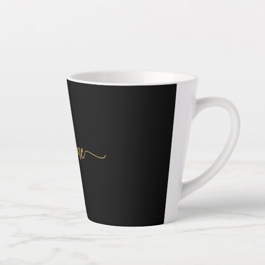 Naam minimalistisch zwart-wit en goudmonogram latte mok (Rechts)