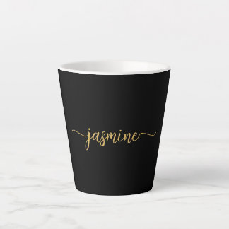 Naam minimalistisch zwart-wit en goudmonogram latte mok
