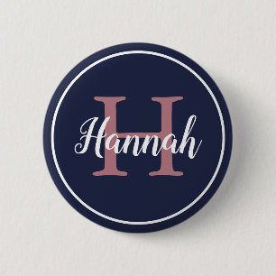 Naam minimalistisch zwart-wit en roze monogram ronde button 5,7 cm