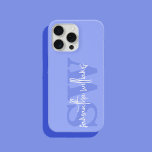 Naam modern blauw monogram Initiaal iPhone 14 Hoesje<br><div class="desc">Modern Blue Monogram Initiaal Script Name iPhone Case</div>