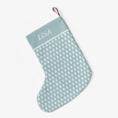 Naam modern blauw wit kerstboompatroon kleine kerstsok (Achterkant (Hangend))