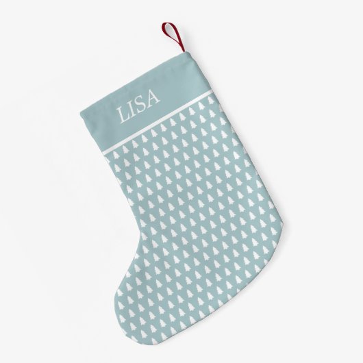 Naam modern blauw wit kerstboompatroon kleine kerstsok (Achterkant (Hangend))