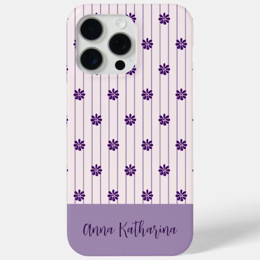 Naam Modern Blush & Violet Stripes Bloempatroon Case-Mate iPhone Case (Achterkant)