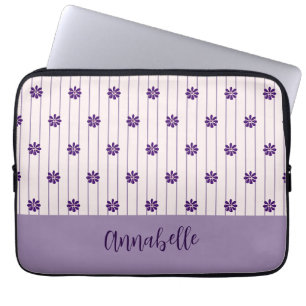 Naam Modern Blush & Violet Stripes Bloempatroon Laptop Sleeve