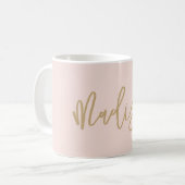 Naam modern Chic Blush Pink Gold Monogram Koffiemok (Voorkant links)