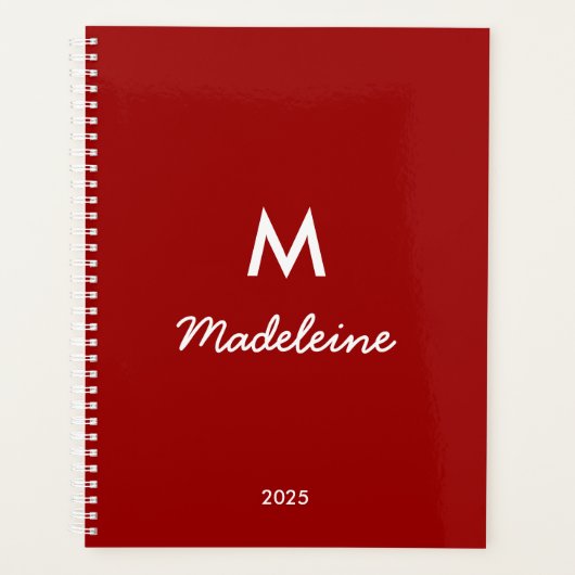 Naam modern Crimson Red White Monogram Planner (Voorkant)