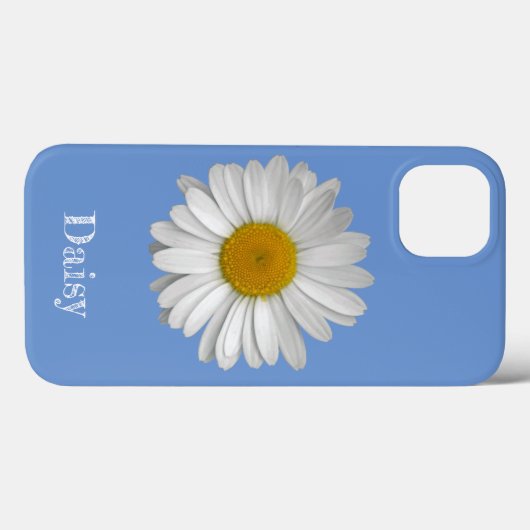 Naam Modern Elegant White Daisy Flower on Blue Case-Mate iPhone Case (Achterkant (horizontaal))