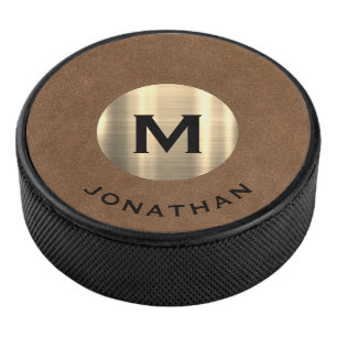 Naam modern Gold Classic monogram Hockey Puck