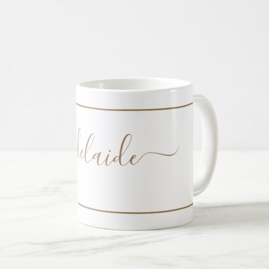 Naam modern Gold White Monogram Chic Girly Script  Koffiemok (Voorkant rechts)