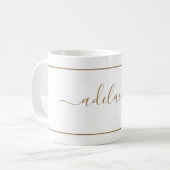 Naam modern Gold White Monogram Chic Girly Script  Koffiemok (Voorkant links)
