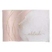 Naam modern grafisch Roos Gold Glitter Script Mono Kussensloop (Voorkant-Links)