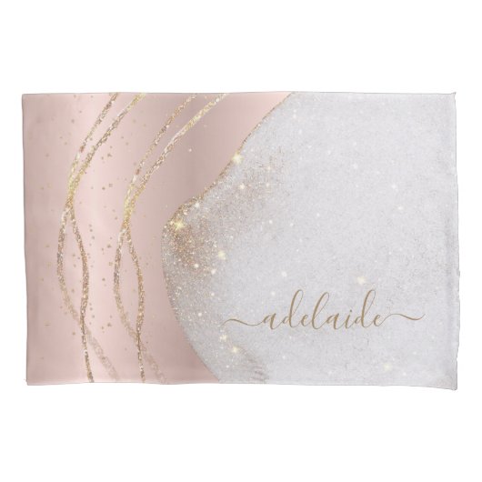 Naam modern grafisch Roos Gold Glitter Script Mono Kussensloop (Voorkant-Links)