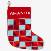Naam modern rood blauw spelpatroon kleine kerstsok (Voorkant)