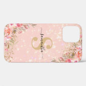 Naam modern Roos Gold Floral Monogram Case-Mate iPhone Case (Achterkant (horizontaal))