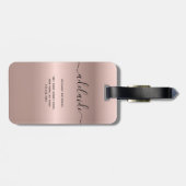 Naam modern Roos Gold Monogram Chic Girly Script N Bagagelabel (Achterkant horizontaal)