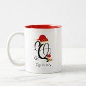 Naam Modern Schrift Monogram Letter Q Kerstmis Tweekleurige Koffiemok (Links)