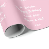 Naam Modern script Typografie Roze Happy Birthday Cadeaupapier (Rol Hoek)