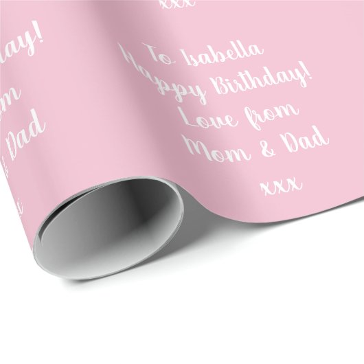 Naam Modern script Typografie Roze Happy Birthday Cadeaupapier (Rol Hoek)