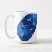 Naam Modern Shining Royal Blue met vlinders Koffiemok (Links)