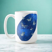Naam Modern Shining Royal Blue met vlinders Koffiemok