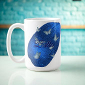 Naam Modern Shining Royal Blue met vlinders Koffiemok