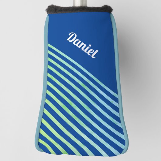 Naam Modern Trendy Geometric Striped Deep Blue Golfheadcover (Draai 90)