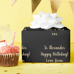 Naam Modern Typografie Black Gold Happy Birthday Cadeaupapier