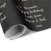 Naam Modern Typografie Black Gold Happy Birthday Cadeaupapier (Rol Hoek)