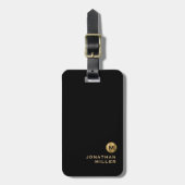 Naam modern zwart Gold-minimalistisch monogram Bagagelabel (Voorkant verticaal)