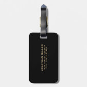 Naam modern zwart Gold-minimalistisch monogram Bagagelabel (Achterkant verticaal)