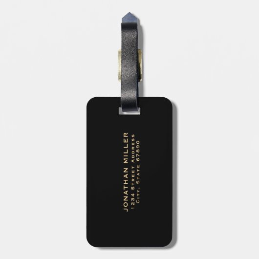 Naam modern zwart Gold-minimalistisch monogram Bagagelabel (Achterkant verticaal)