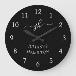 Naam modern zwart monogram grote klok
