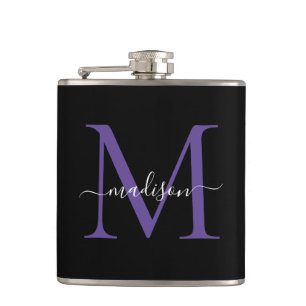 Naam modern zwart Paars Violet Monogram Heupfles