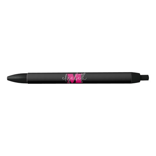 Naam modern zwart roze monogram zwarte inkt pen (Voorkant)