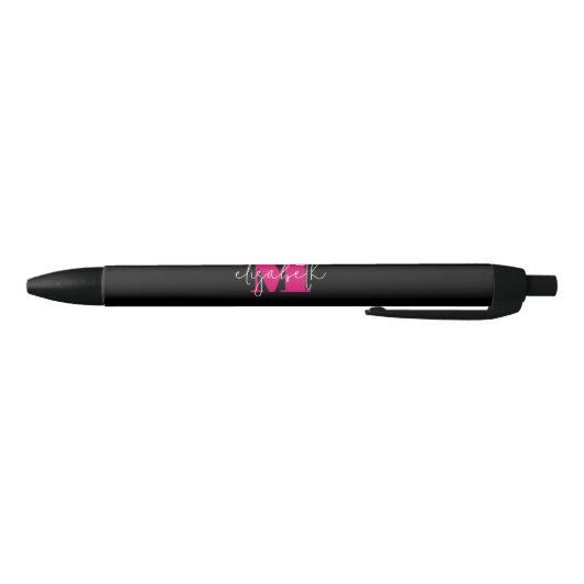 Naam modern zwart roze monogram zwarte inkt pen (Bodem)