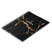 Naam modern zwart-wit en goudmarmer monogram notitieboek (Linkerzijde)