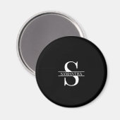 Naam modern zwart-wit monogram magneet (Voorkant / Achterkant)