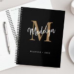 Naam modern zwart-wit-monogram planner<br><div class="desc">Modern Black Gold Girly Monogram Script Name Planner. Pas deze moderne elegante planner eenvoudig aan met uw eigen monogram en naam.</div>