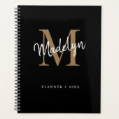 Naam modern zwart-wit-monogram planner (Voorkant)
